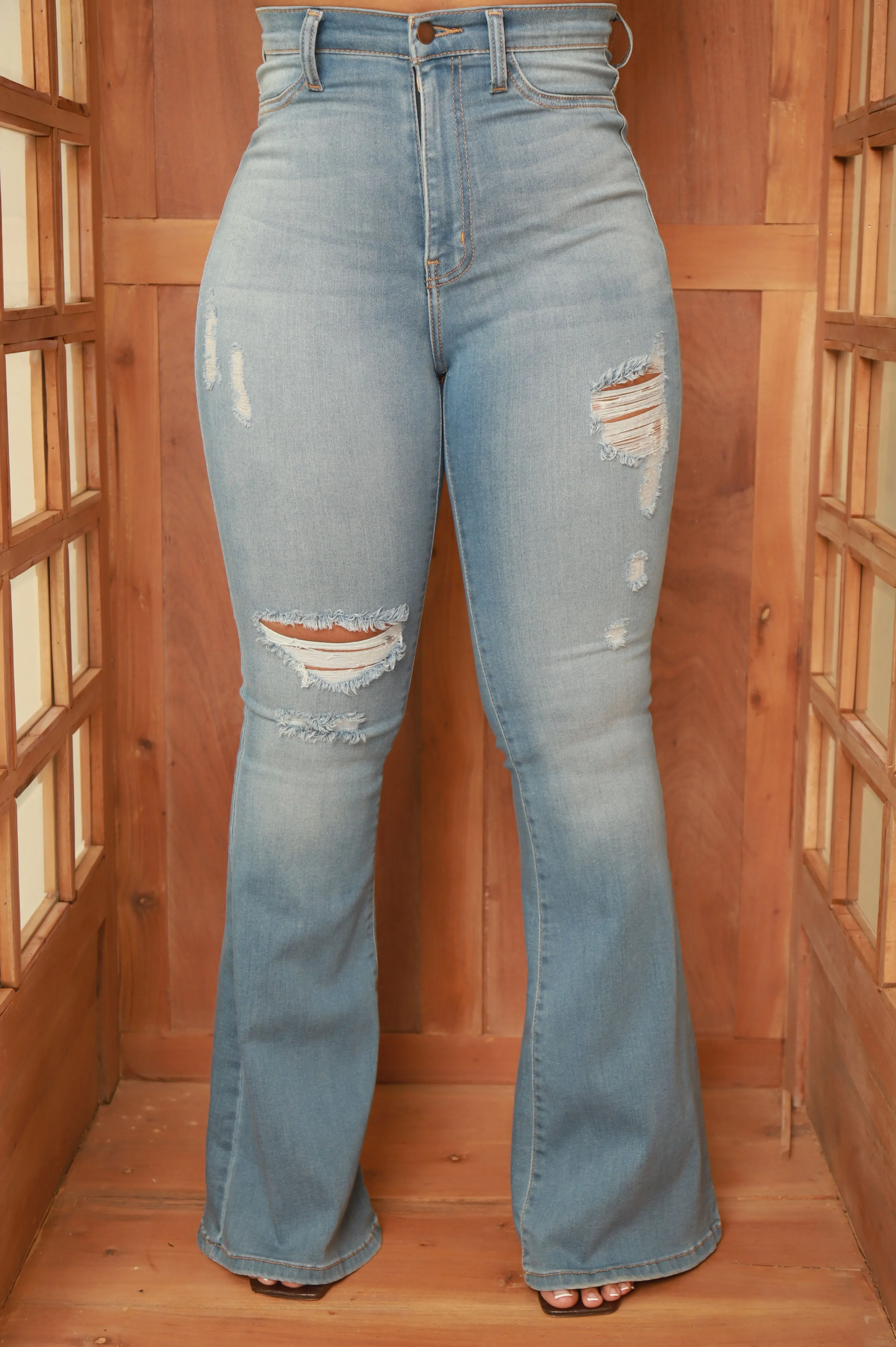 Get Back Distressed Flare Jeans - Light Wash sold by Swankaposh product image thumbnail 4