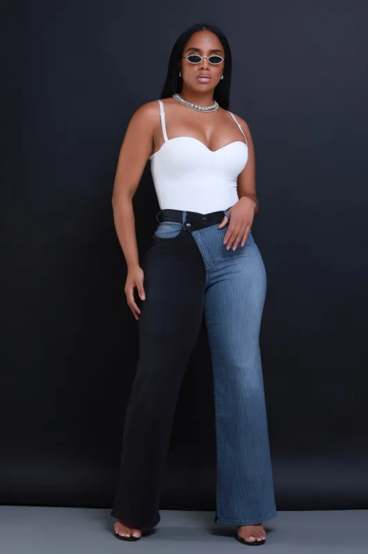 Split Screen Asymmetrical Wide Leg Jeans - Black/Grey sold by Swankaposh