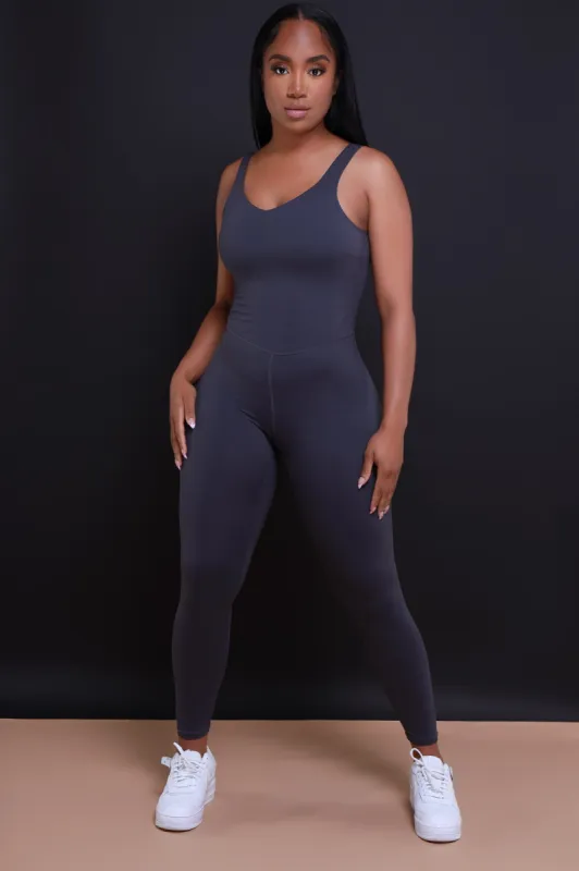 Lowdown Sleeveless Seamless Jumpsuit - Charcoal sold by Swankaposh