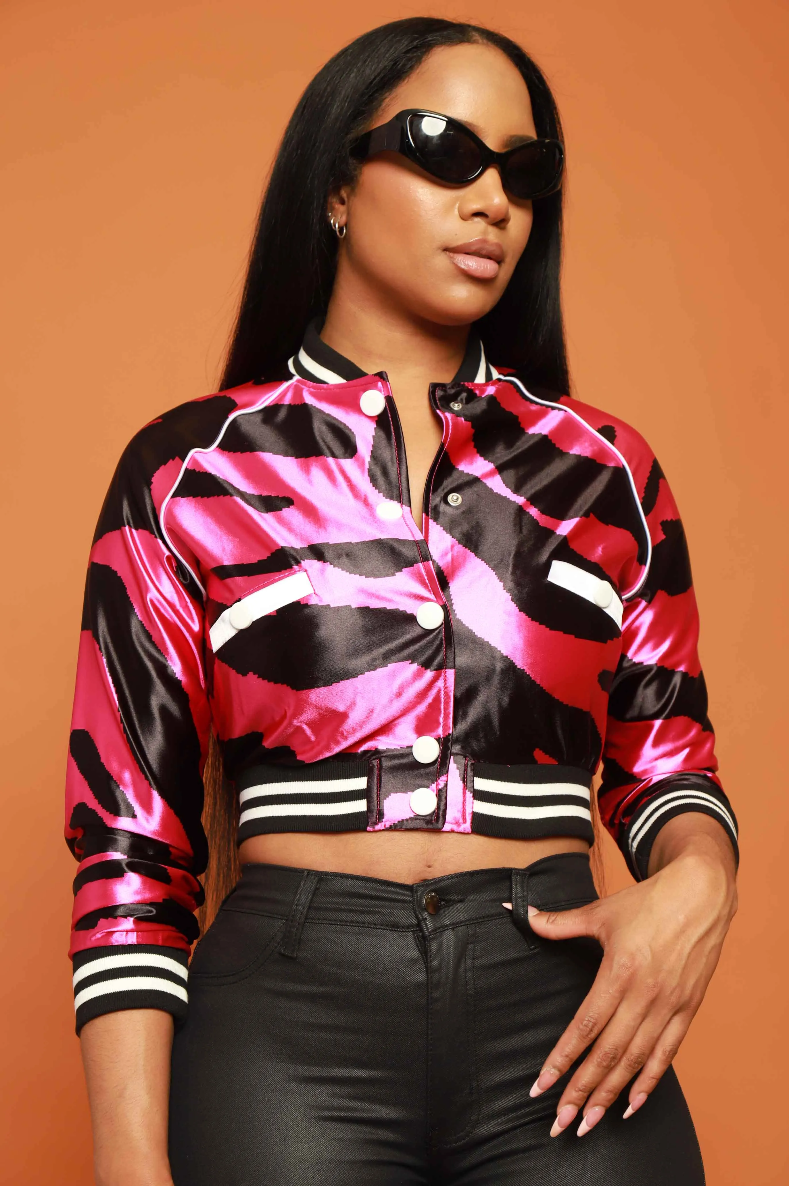 Shot Clock Animal Print Cropped Jacket - Pink sold by Swankaposh product image thumbnail 4