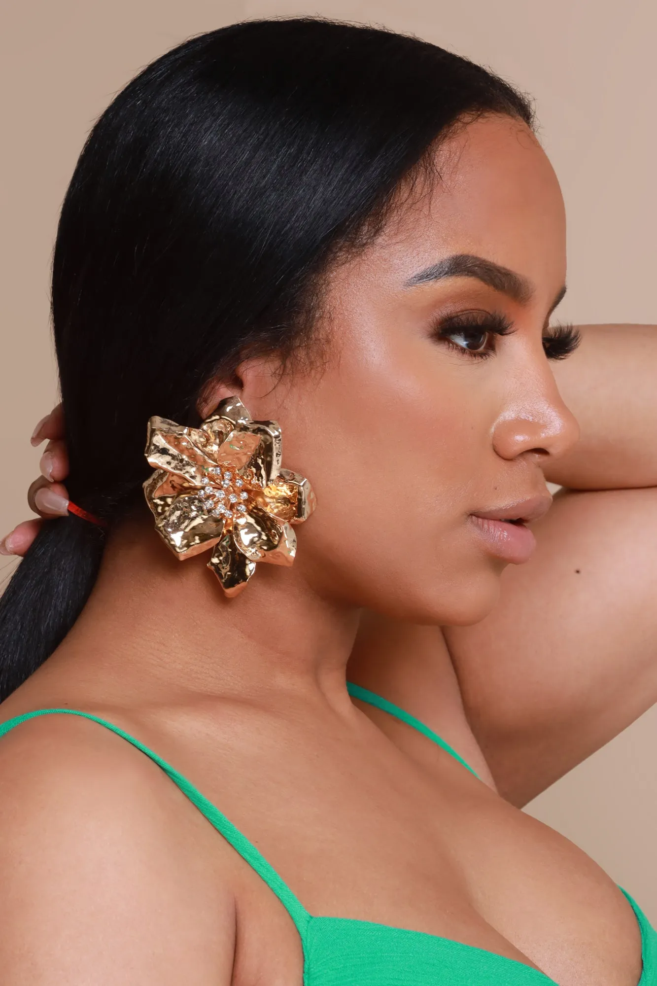 Smitten Rhinestone Flower Stud Earrings - Gold sold by Swankaposh product image thumbnail 2