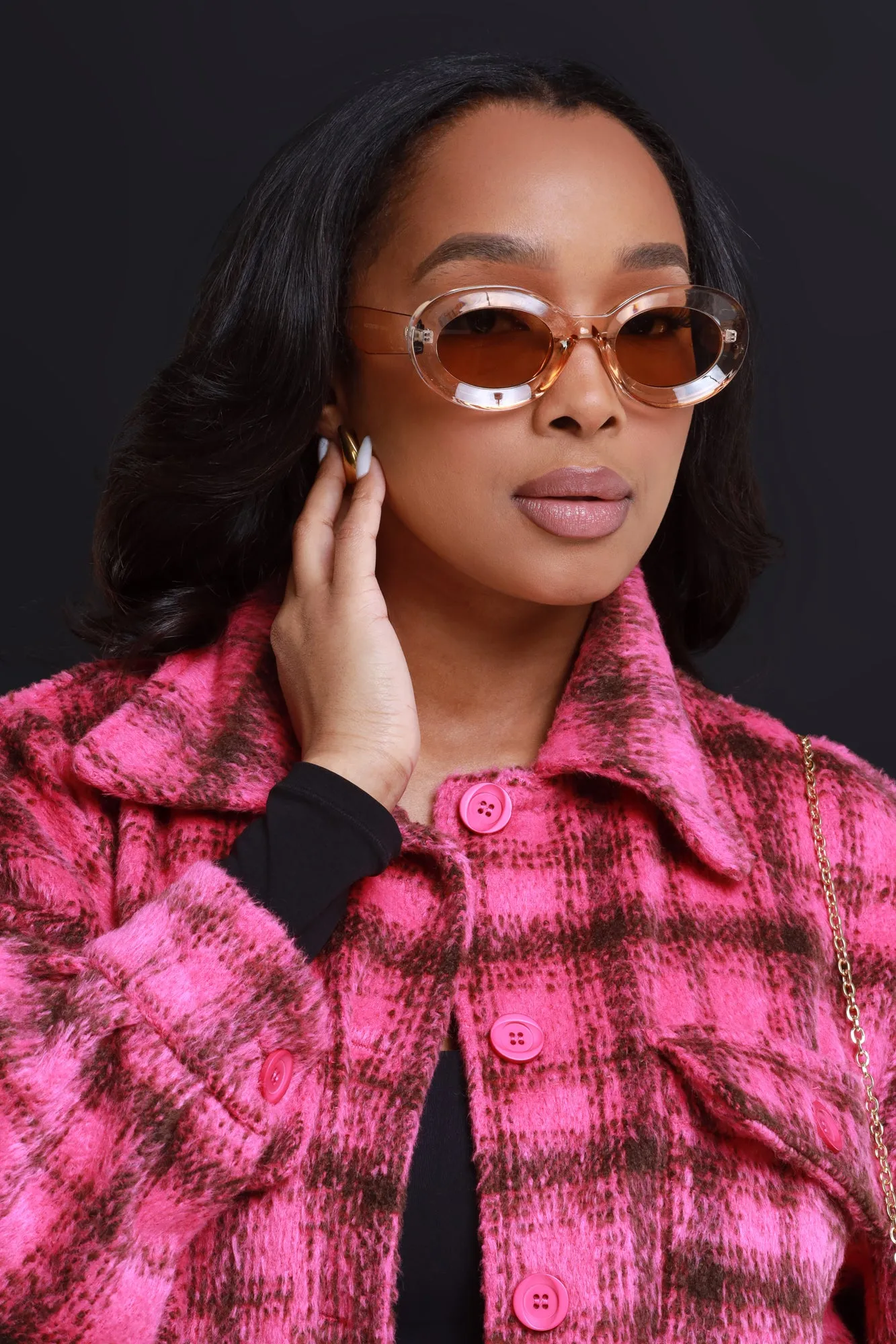 See You Out Retro Rounded Sunglasses - Light Peach sold by Swankaposh product image thumbnail 3