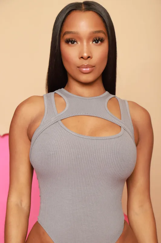 Stone Cold Ribbed Cellulite Deleter Cutout Bodysuit - Silver sold by Swankaposh