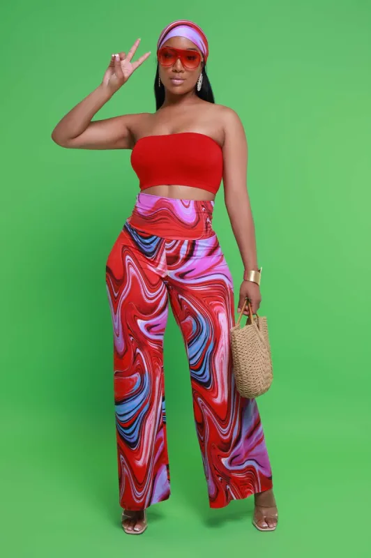 Skip A Beat BBL Palazzo Pant & Bandana Set - Red/Blue sold by Swankaposh
