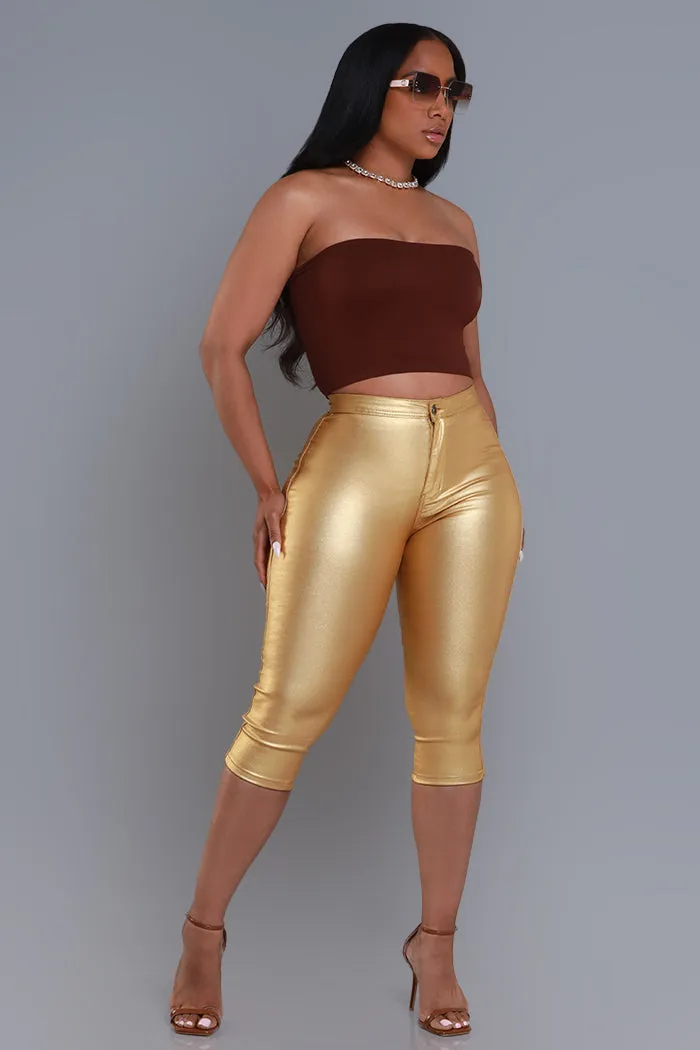 Make It Shimmer High Rise Metallic Capri Pants - Gold sold by Swankaposh product image thumbnail 5