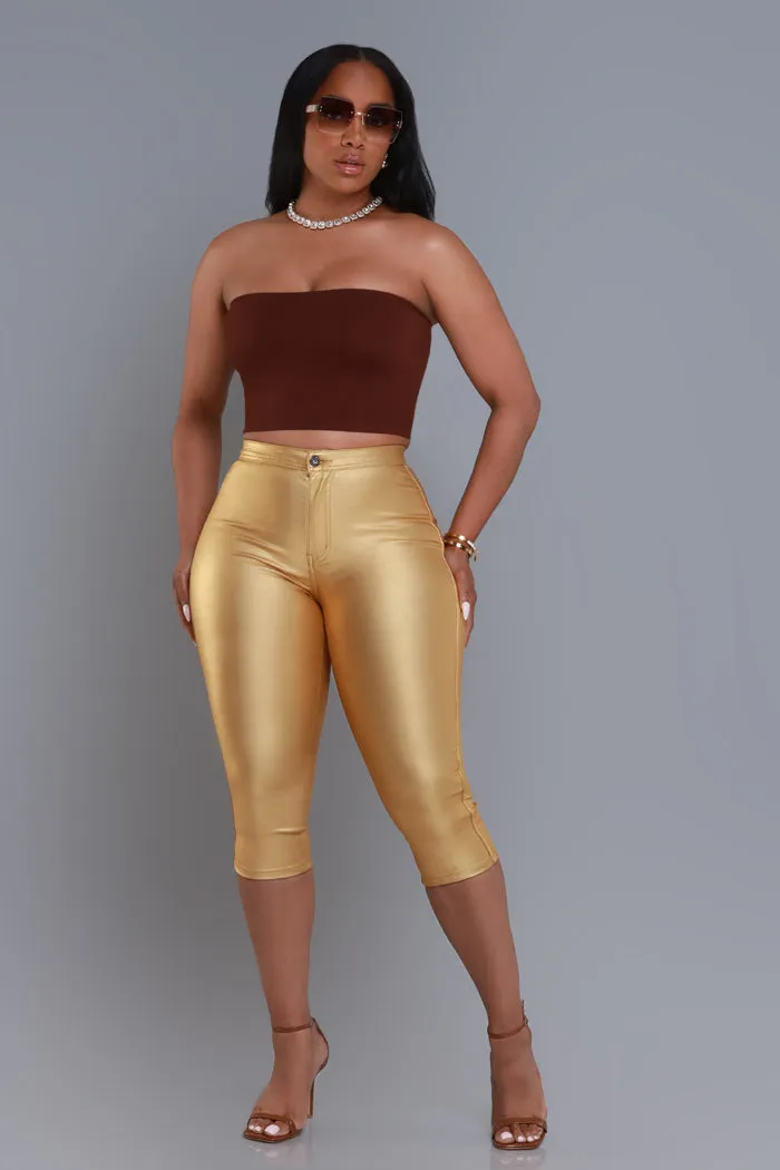 Make It Shimmer High Rise Metallic Capri Pants - Gold sold by Swankaposh