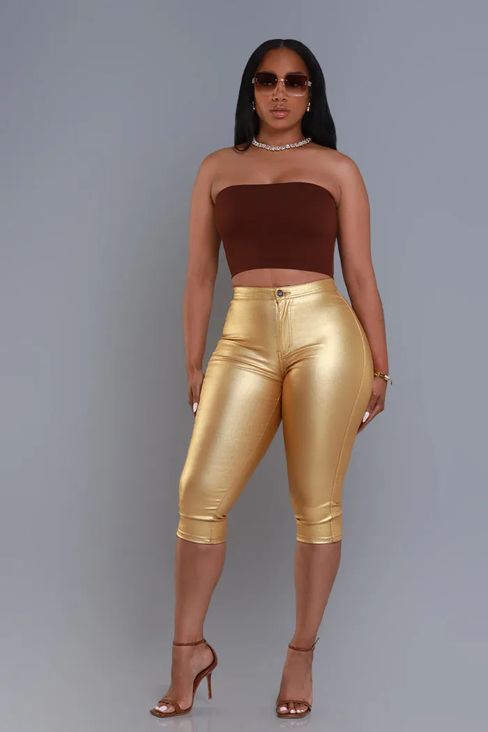 Make It Shimmer High Rise Metallic Capri Pants - Gold sold by Swankaposh product image thumbnail 4