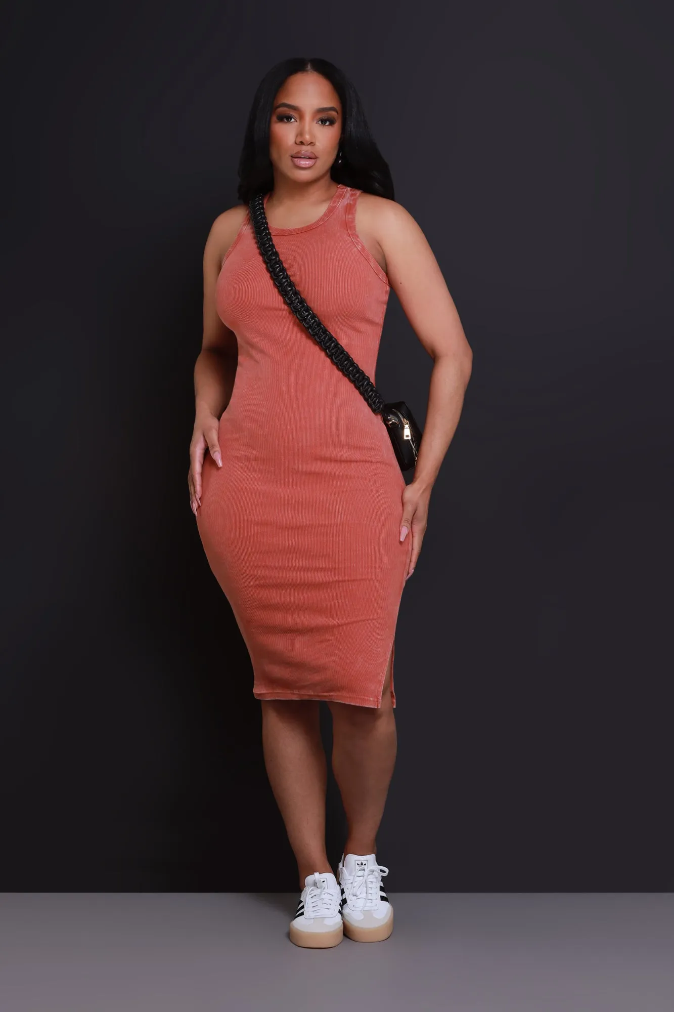 Next Up NUW Ribbed Midi Dress - Rust sold by Swankaposh