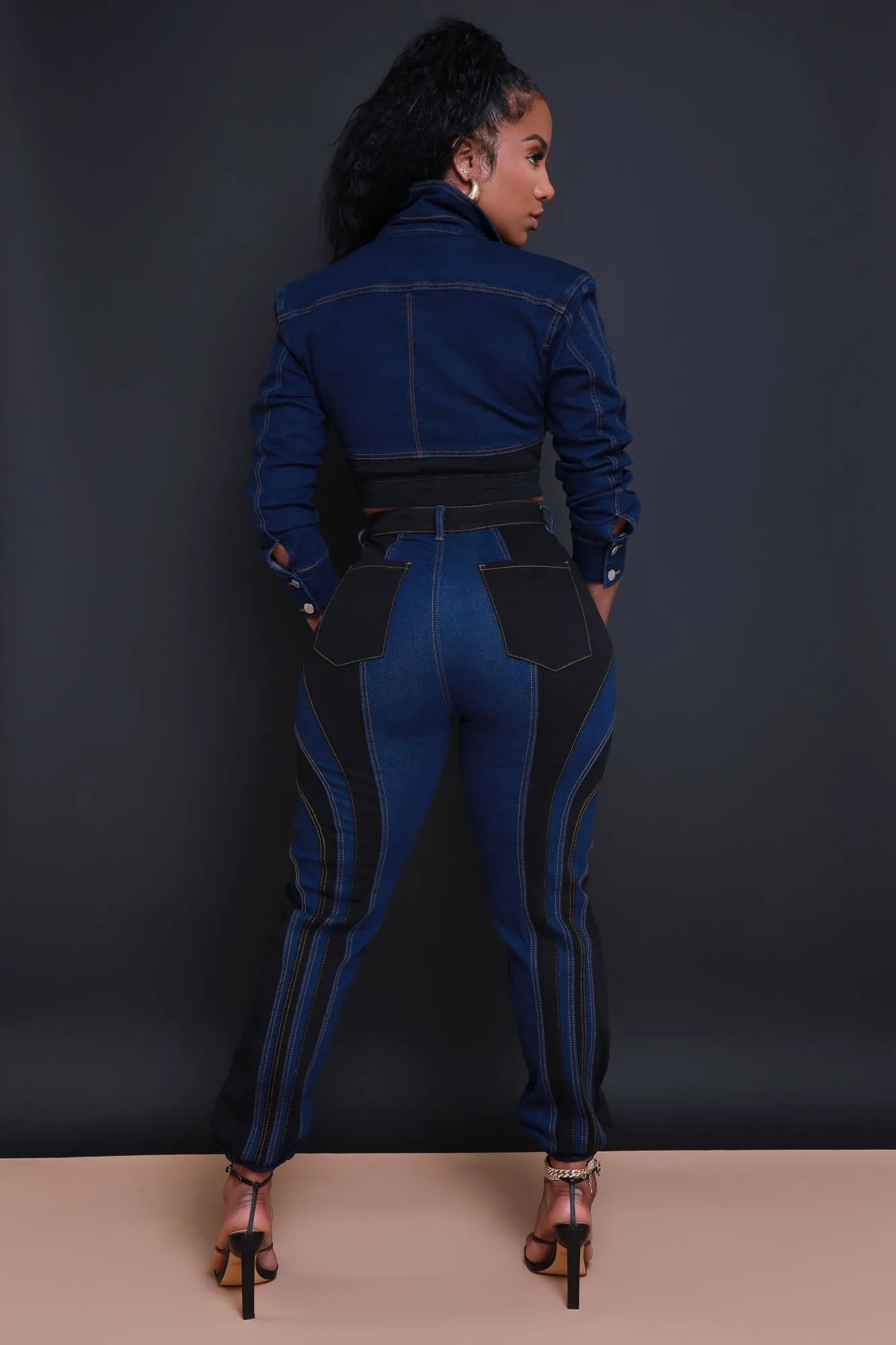 Run Around Two Tone Denim Jacket - Black/Blue sold by Swankaposh product image thumbnail 3