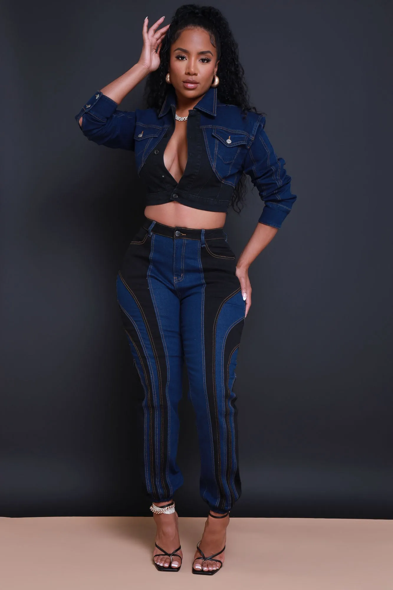 Run Around Two Tone Denim Jacket - Black/Blue sold by Swankaposh product image thumbnail 5