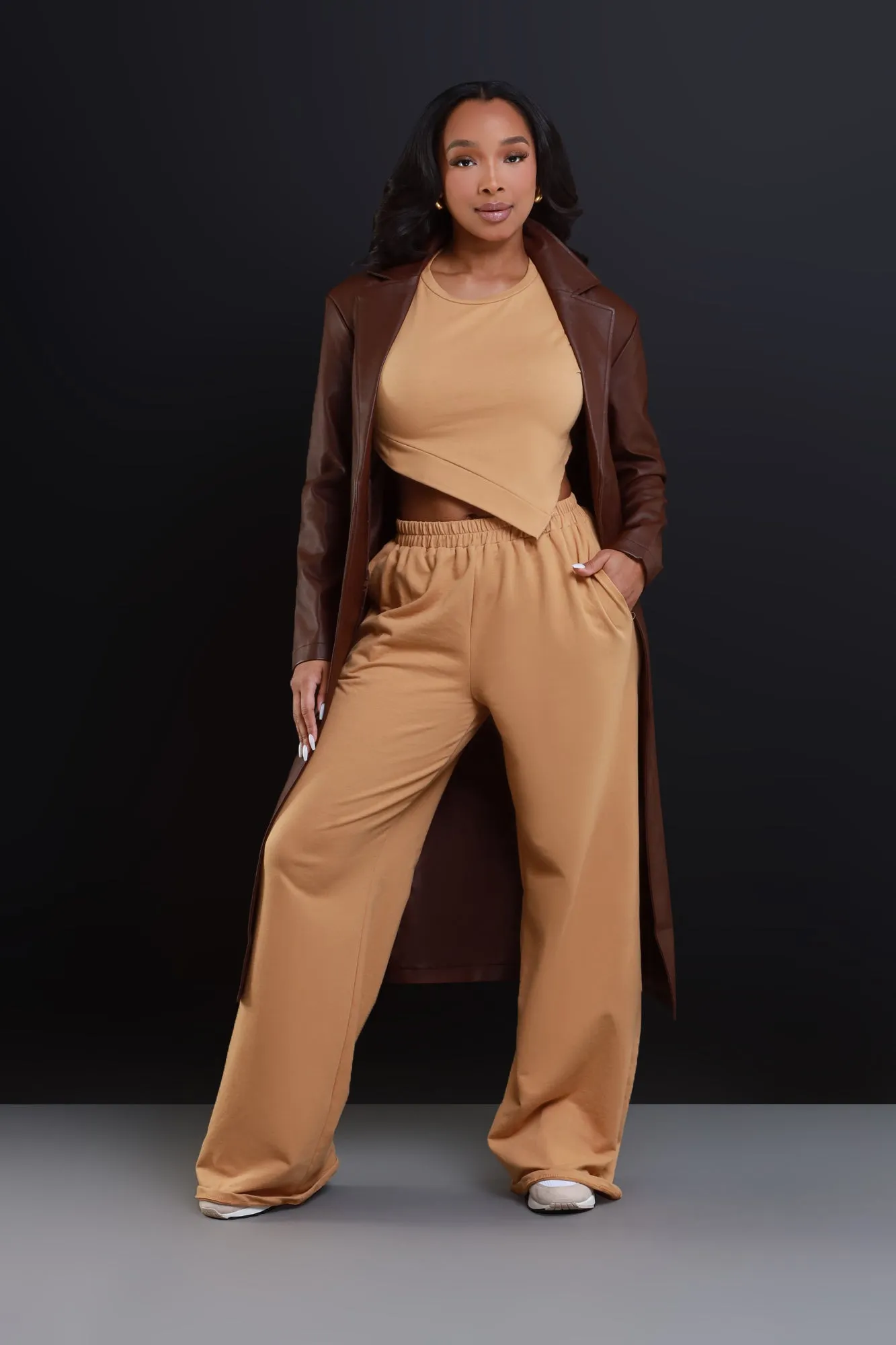 Overloaded Cropped Pants Set - Camel sold by Swankaposh