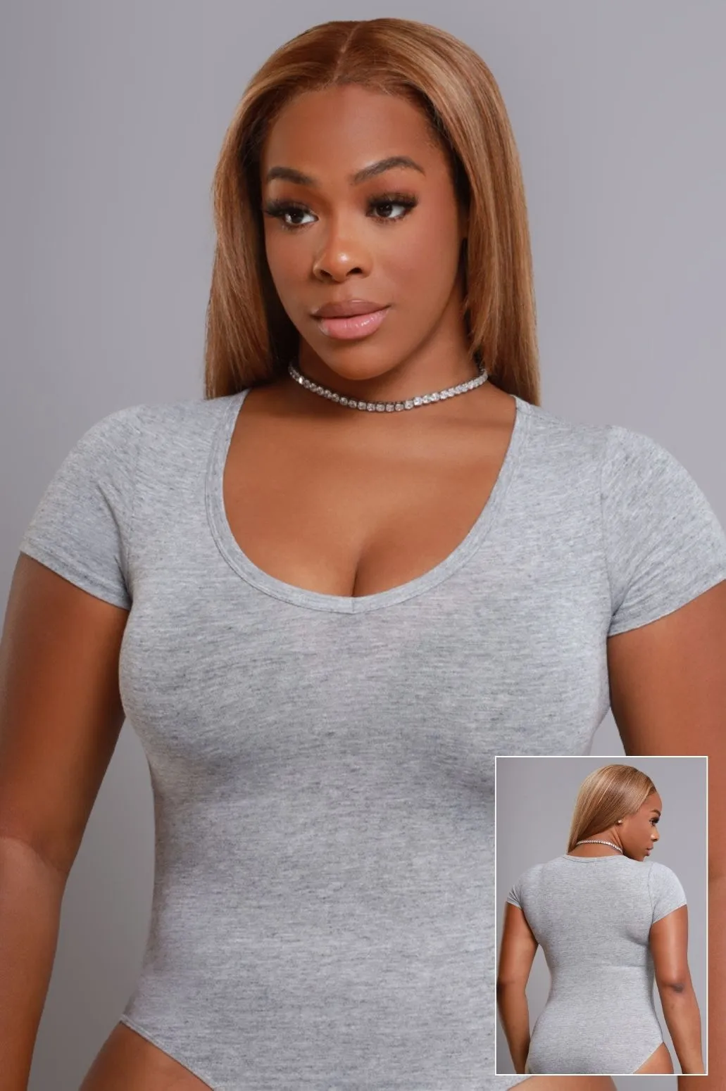 Must Have Basic Bodysuit - Grey V-Neck sold by Swankaposh