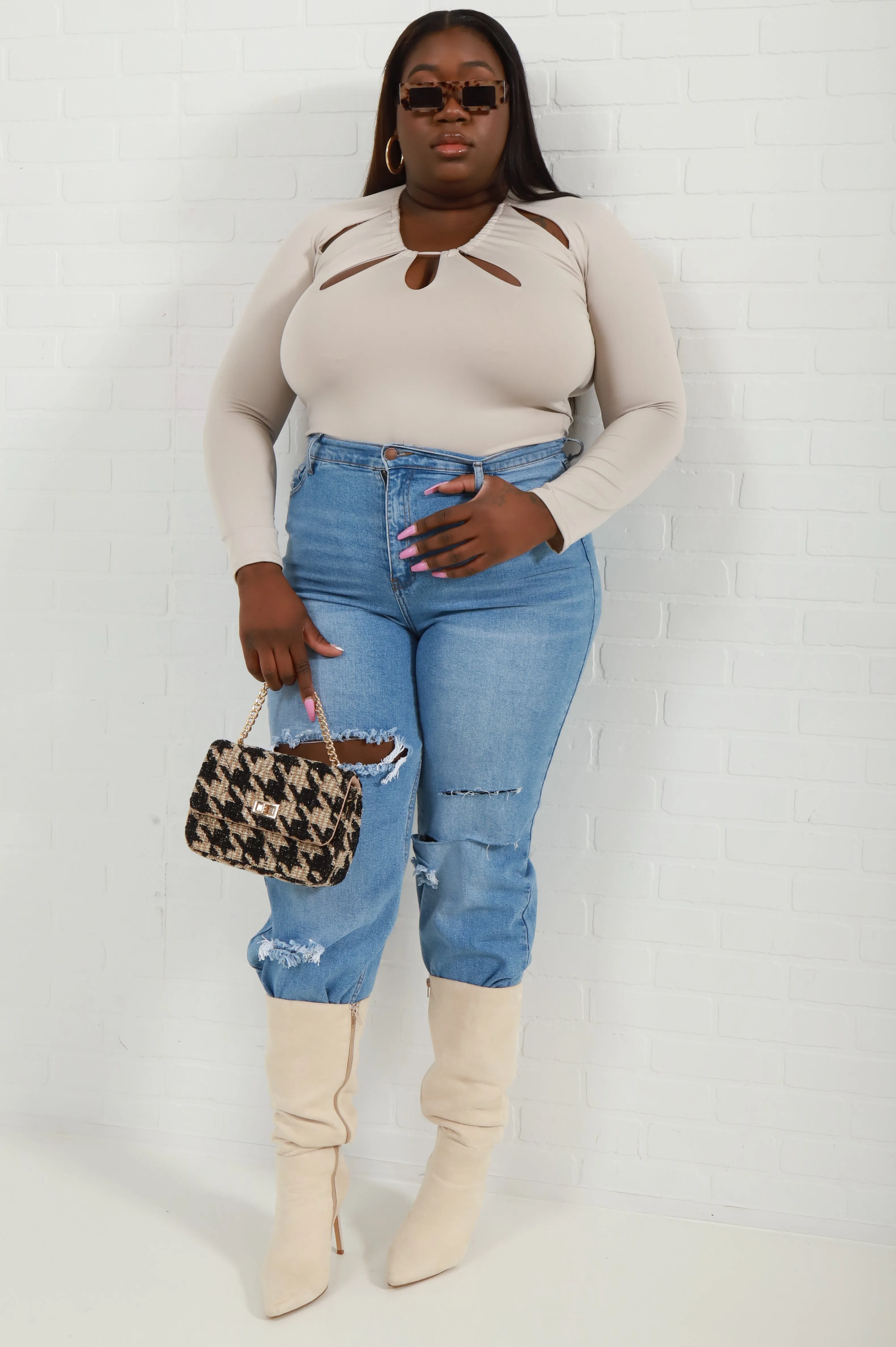 Come Around V-Neck Cutout Bodysuit - Khaki sold by Swankaposh product image thumbnail 4