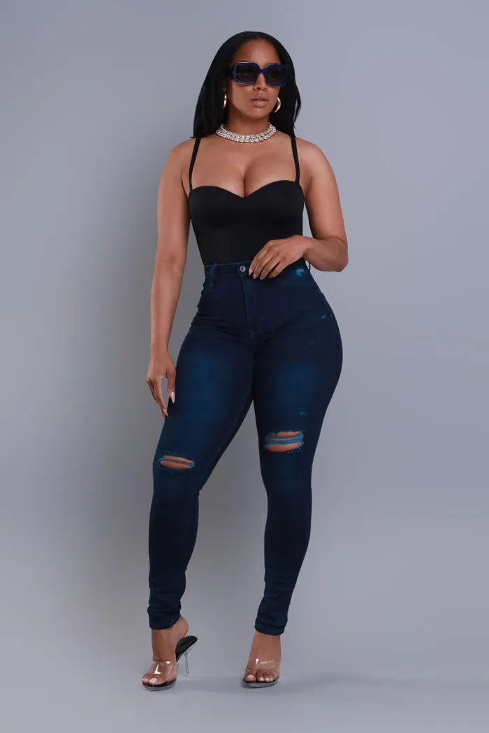 On Your Mind Distressed Skinny Jeans - Teal Wash sold by Swankaposh product image thumbnail 5