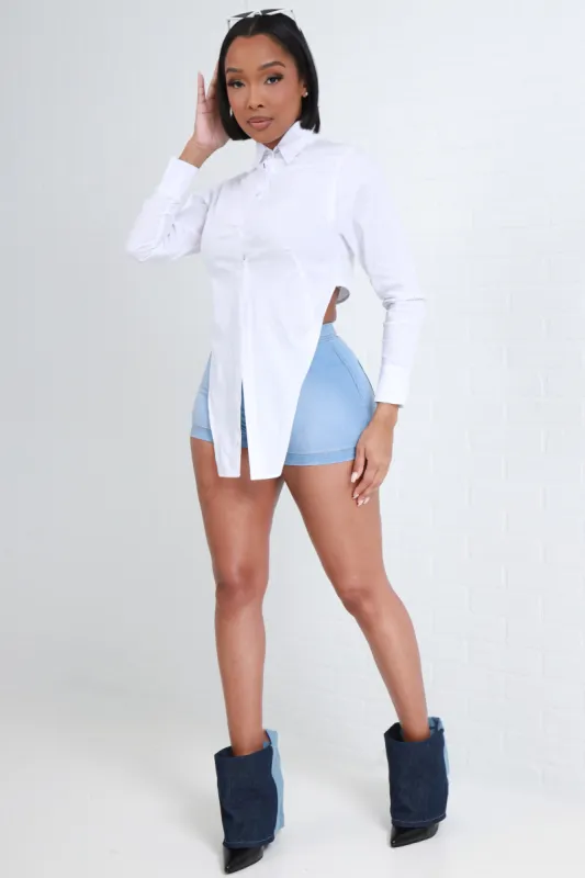 Seek Me Long Sleeve Asymmetrical Top - White sold by Swankaposh
