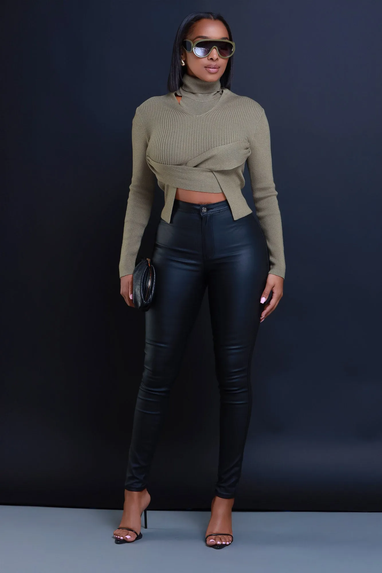 Wish You Stayed Turtleneck Wrap Sweater - Olive sold by Swankaposh product image thumbnail 2