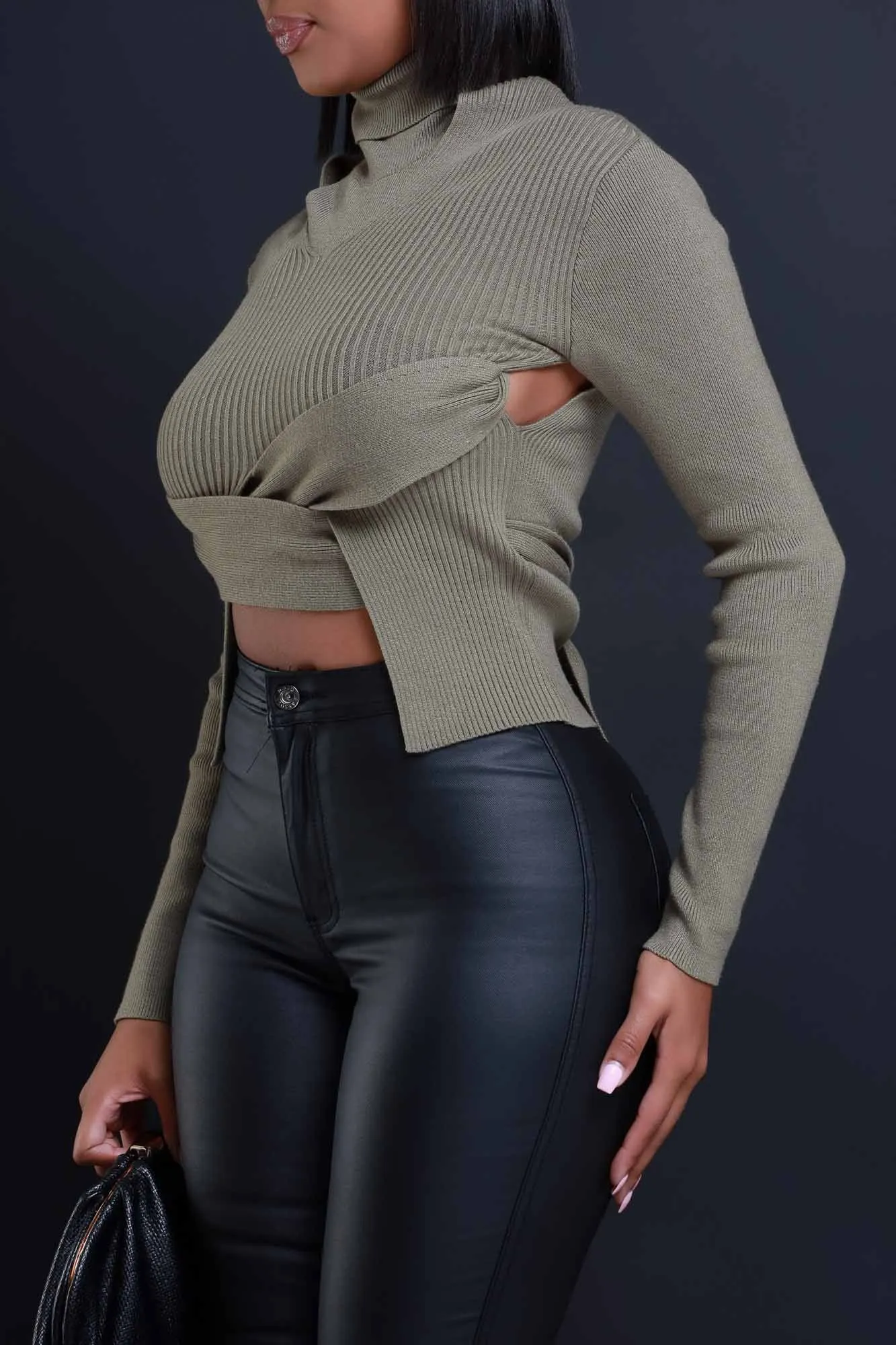 Wish You Stayed Turtleneck Wrap Sweater - Olive sold by Swankaposh product image thumbnail 5