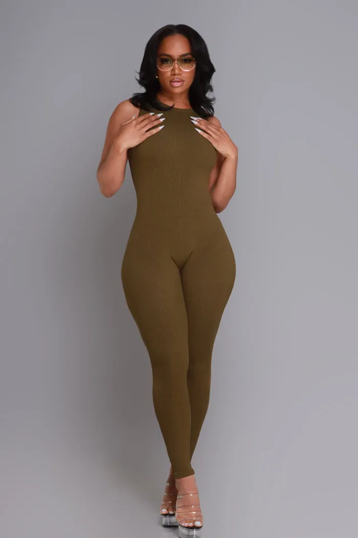 About That Snatched Cellulite Deleter Sleeveless Jumpsuit - Olive sold by Swankaposh