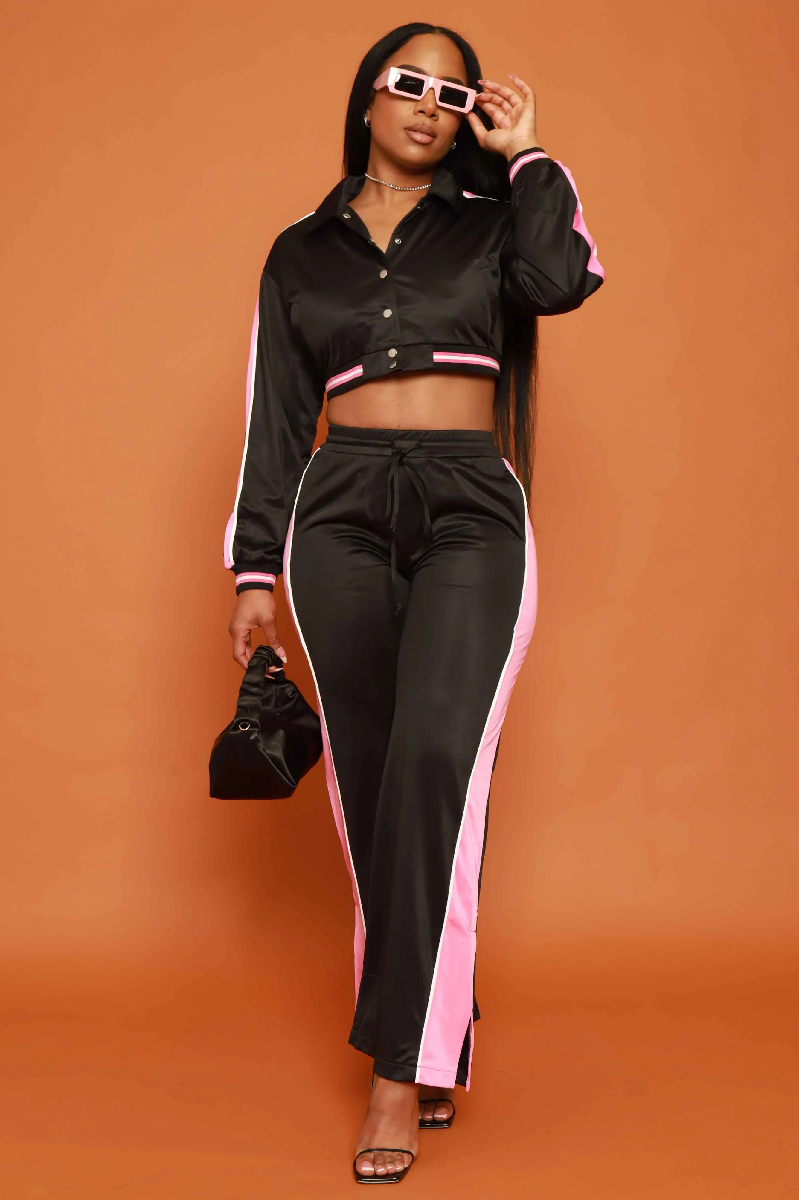 Stay Safe Cropped Jogger Set - Black/Pink sold by Swankaposh product image thumbnail 4