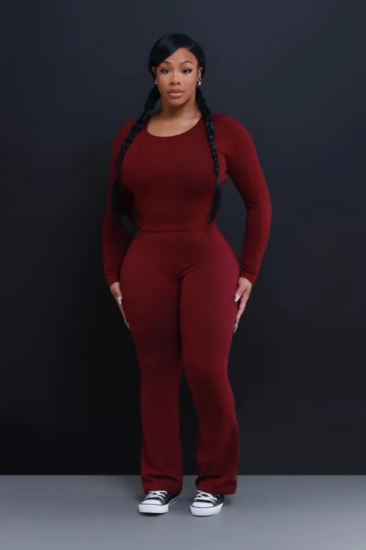 Skip The Line Flared Legging Set - Burgundy sold by Swankaposh