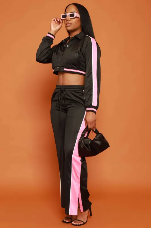 Stay Safe Cropped Jogger Set - Black/Pink sold by Swankaposh