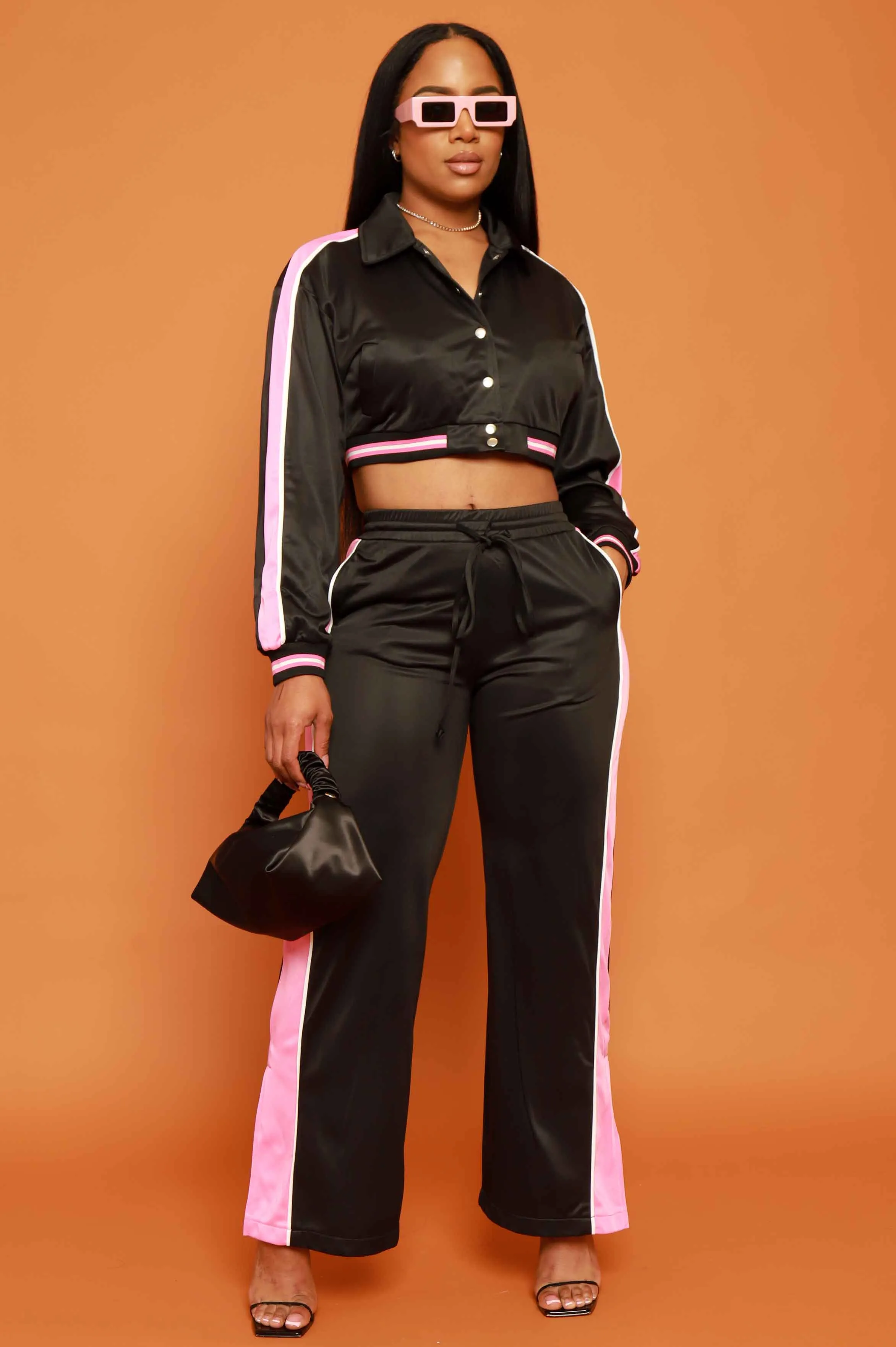 Stay Safe Cropped Jogger Set - Black/Pink sold by Swankaposh product image thumbnail 2