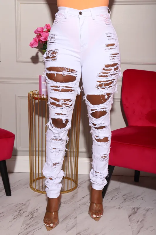 Refill High Rise Distressed Jeans - White sold by Swankaposh