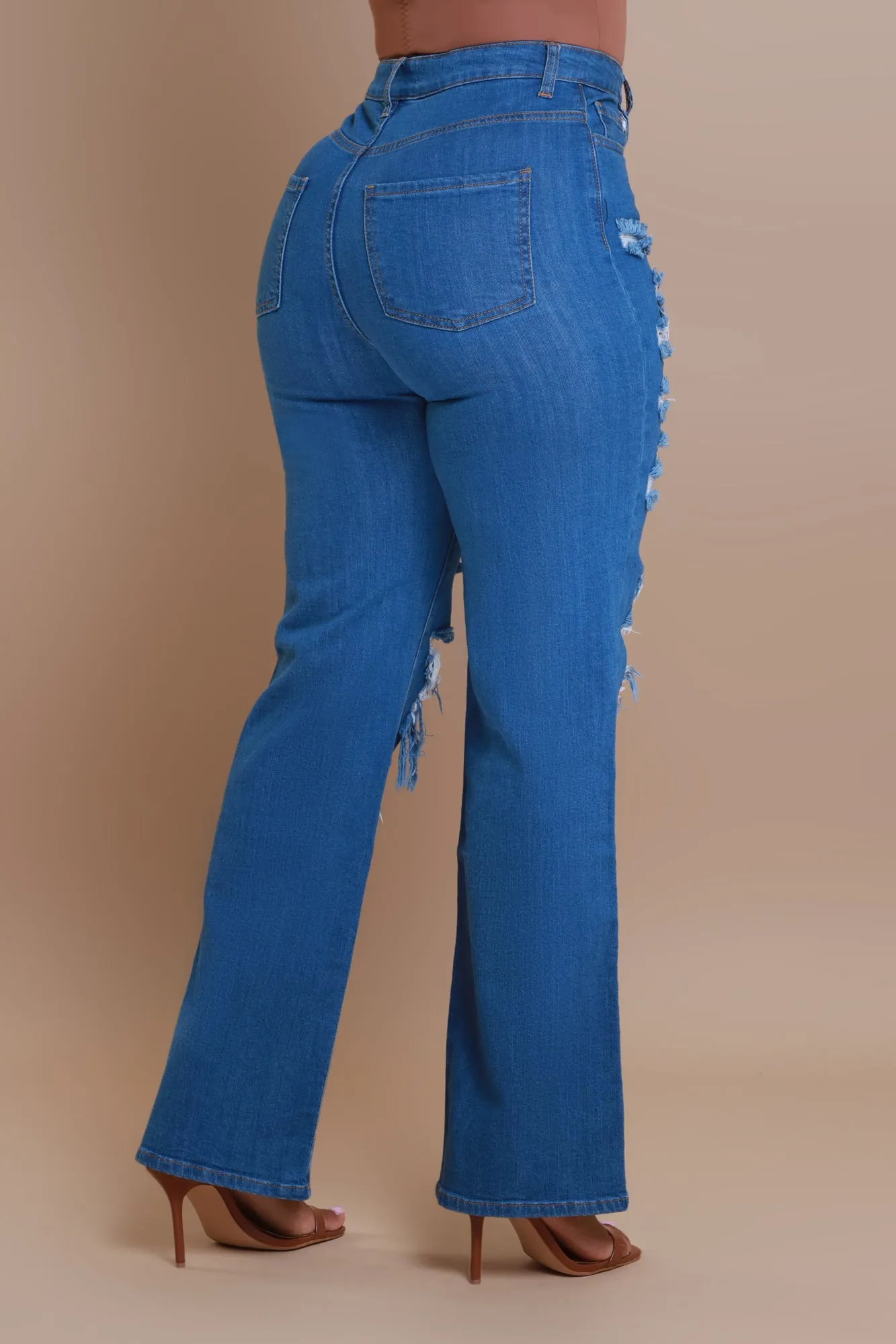 Try To Control High Rise Distressed Straight Leg Jeans - Medium Wash sold by Swankaposh product image thumbnail 2