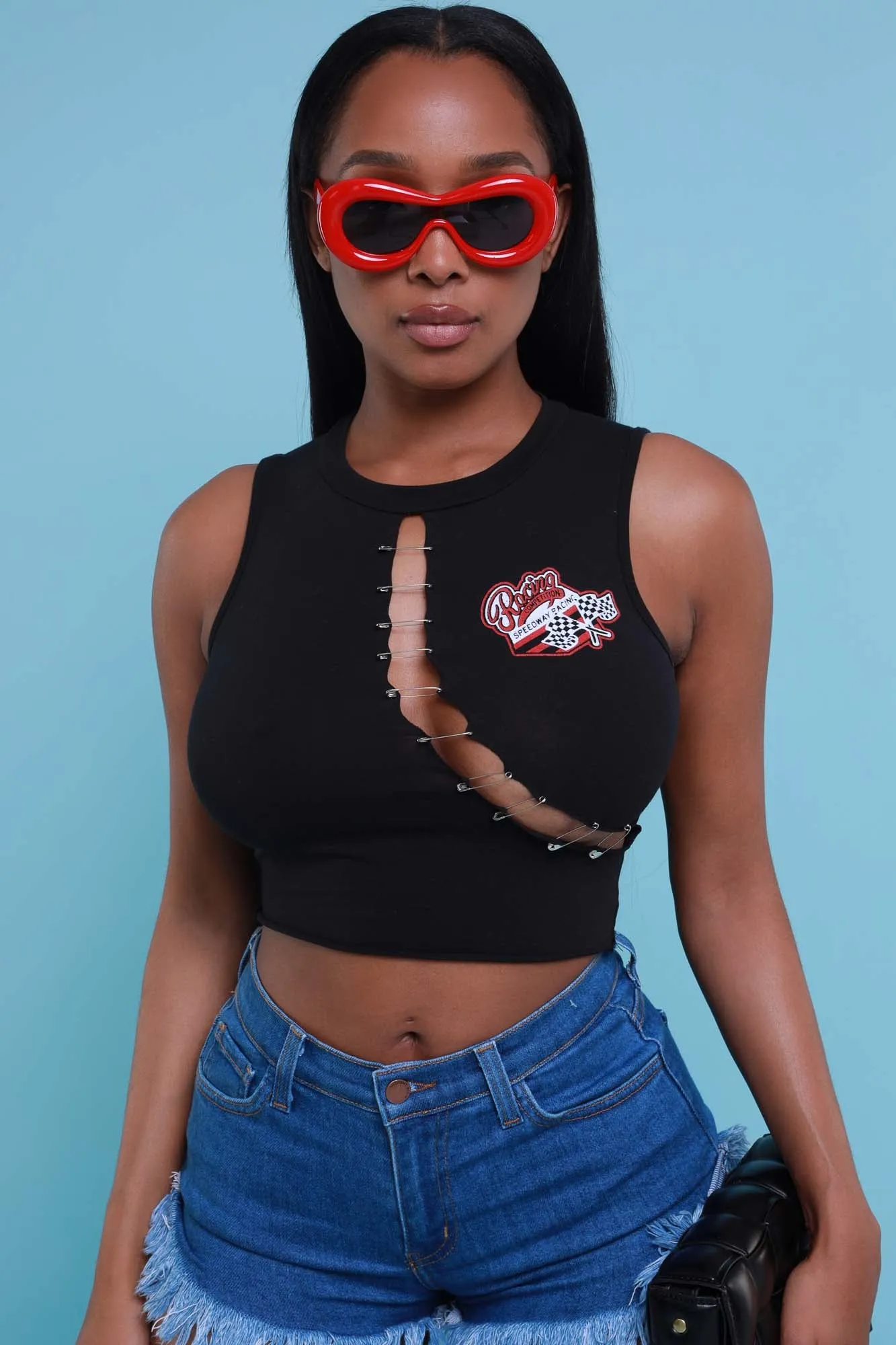 Speed Racer Embellished Graphic Crop Top - Black sold by Swankaposh