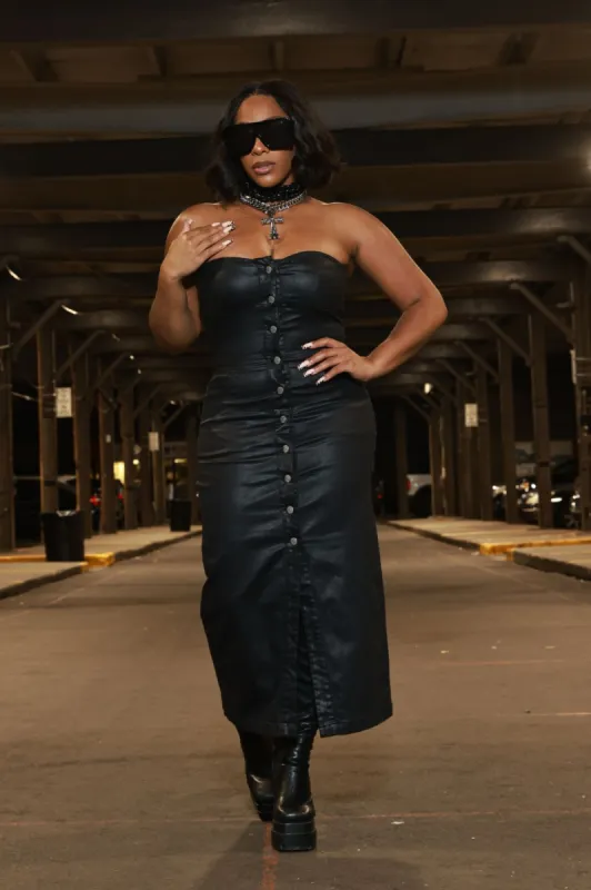 In The Night Faux Leather Midi Dress - Black sold by Swankaposh