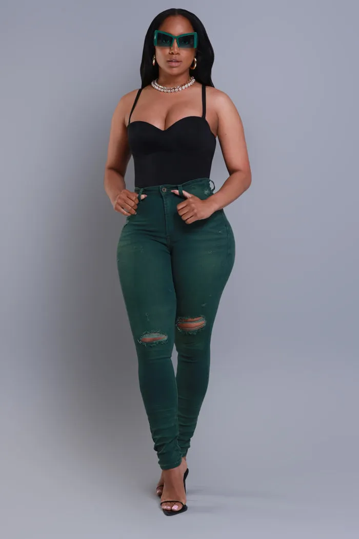 On Your Mind Distressed Skinny Jeans - Green Wash sold by Swankaposh product image thumbnail 3