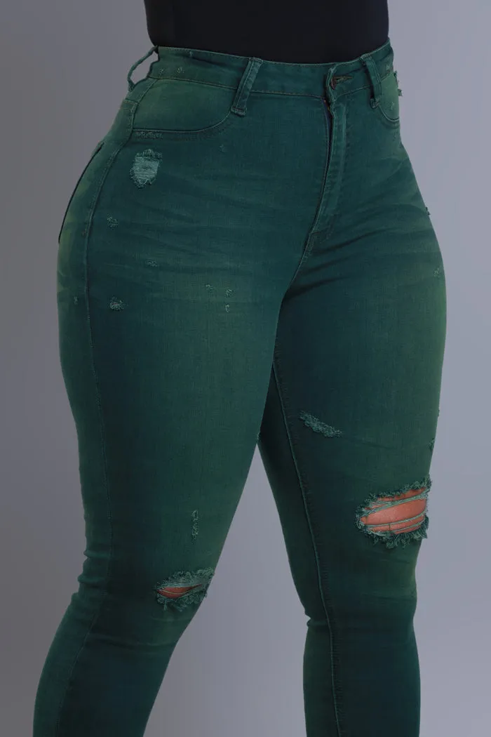 On Your Mind Distressed Skinny Jeans - Green Wash sold by Swankaposh product image thumbnail 4