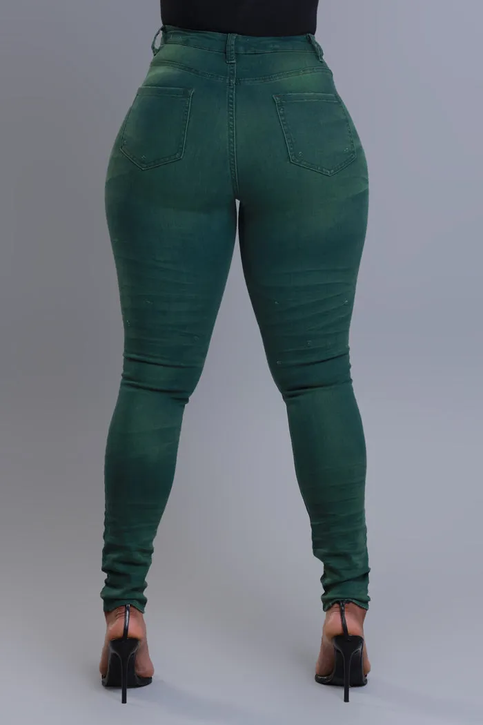 On Your Mind Distressed Skinny Jeans - Green Wash sold by Swankaposh product image thumbnail 2