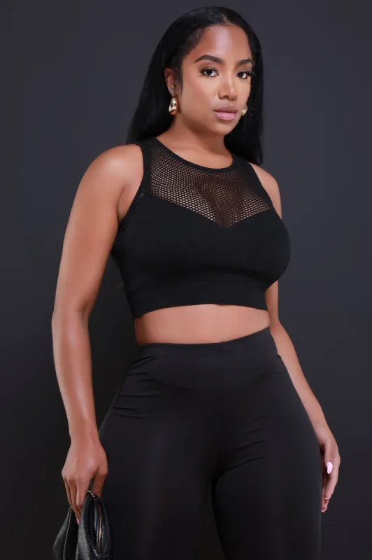 Express Yourself Sleeveless Mesh Knit Top - Black sold by Swankaposh