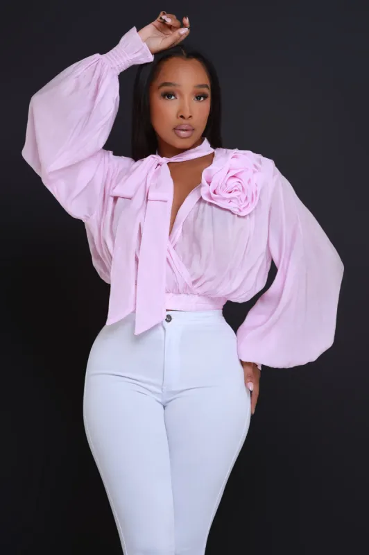 Spring Flower Cropped Floral Embellished Blouse - Pink sold by Swankaposh