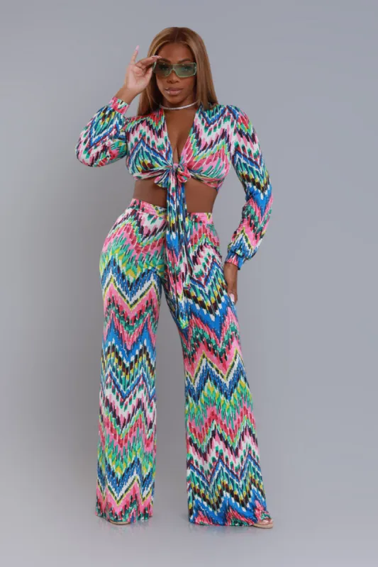 Hey Mama High Rise Graphic Wide Leg Pants - Multicolor sold by Swankaposh