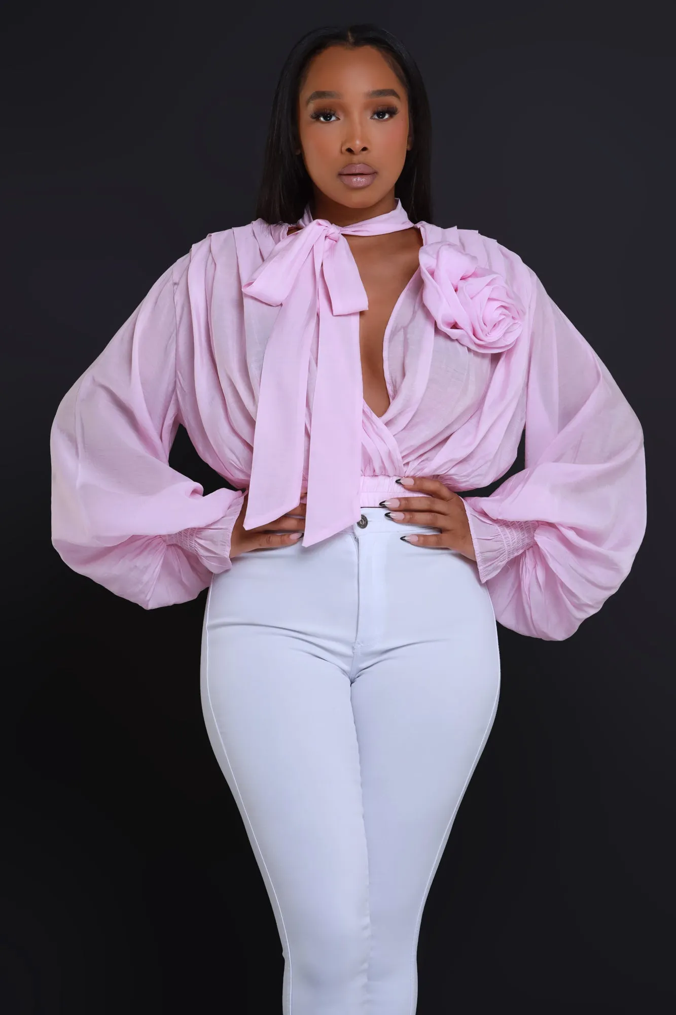 Spring Flower Cropped Floral Embellished Blouse - Pink sold by Swankaposh product image thumbnail 4