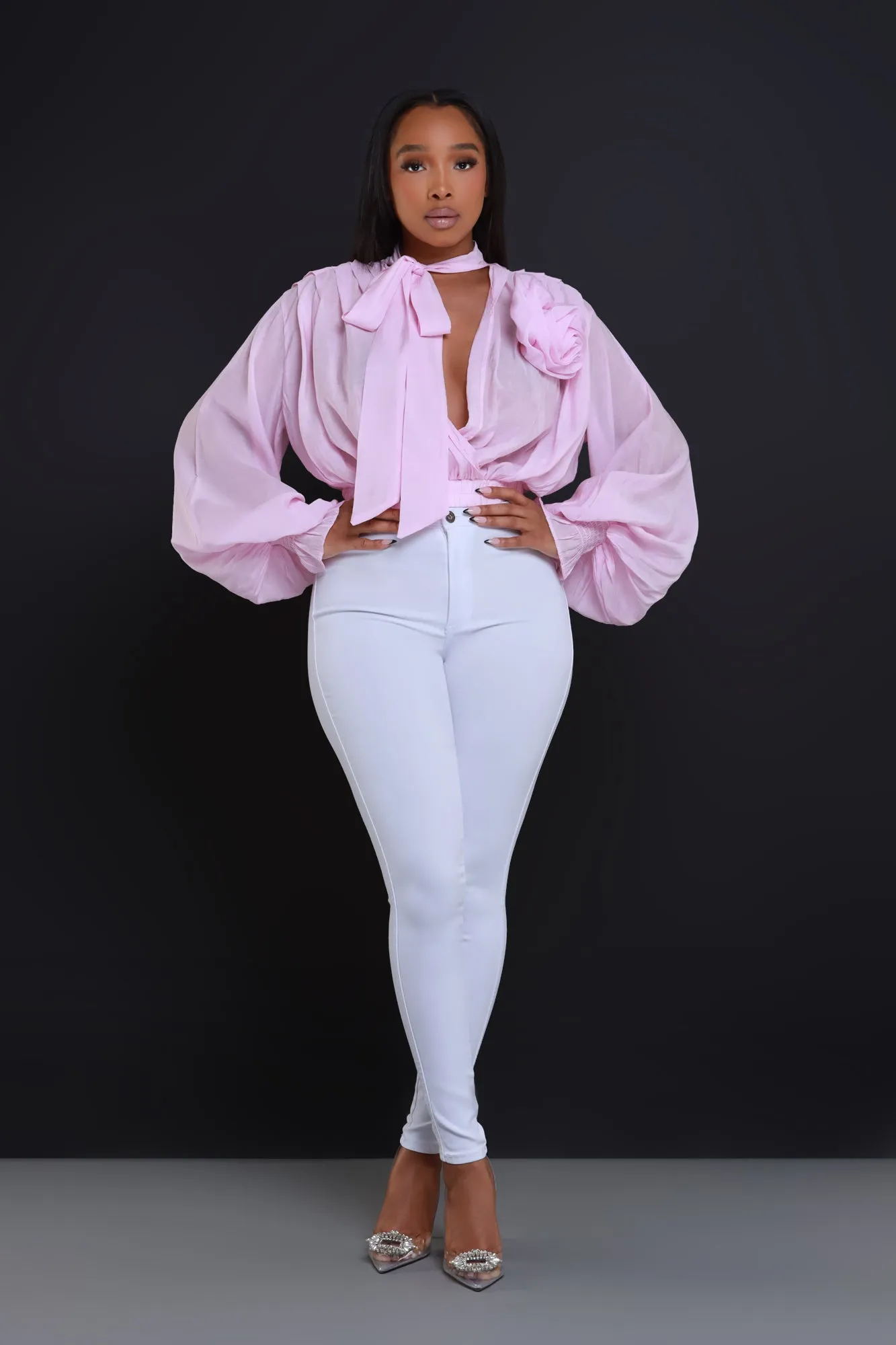 Spring Flower Cropped Floral Embellished Blouse - Pink sold by Swankaposh product image thumbnail 2