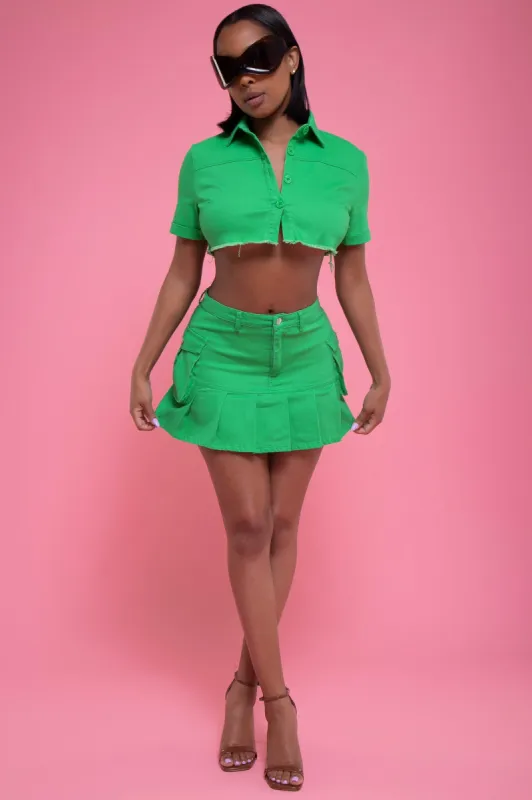 Hard To Impress Cropped Skirt Set - Kelly Green sold by Swankaposh