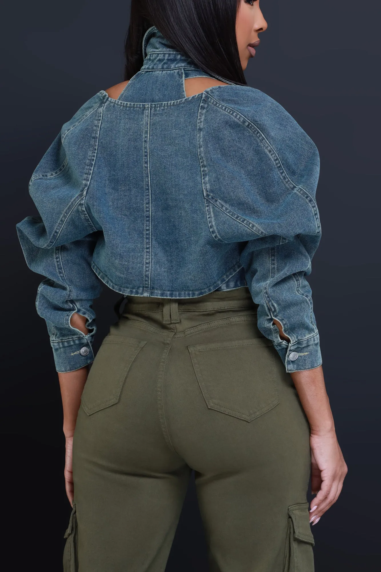Killa Cropped Cutout Denim Jacket - Vintage Blue sold by Swankaposh product image thumbnail 2