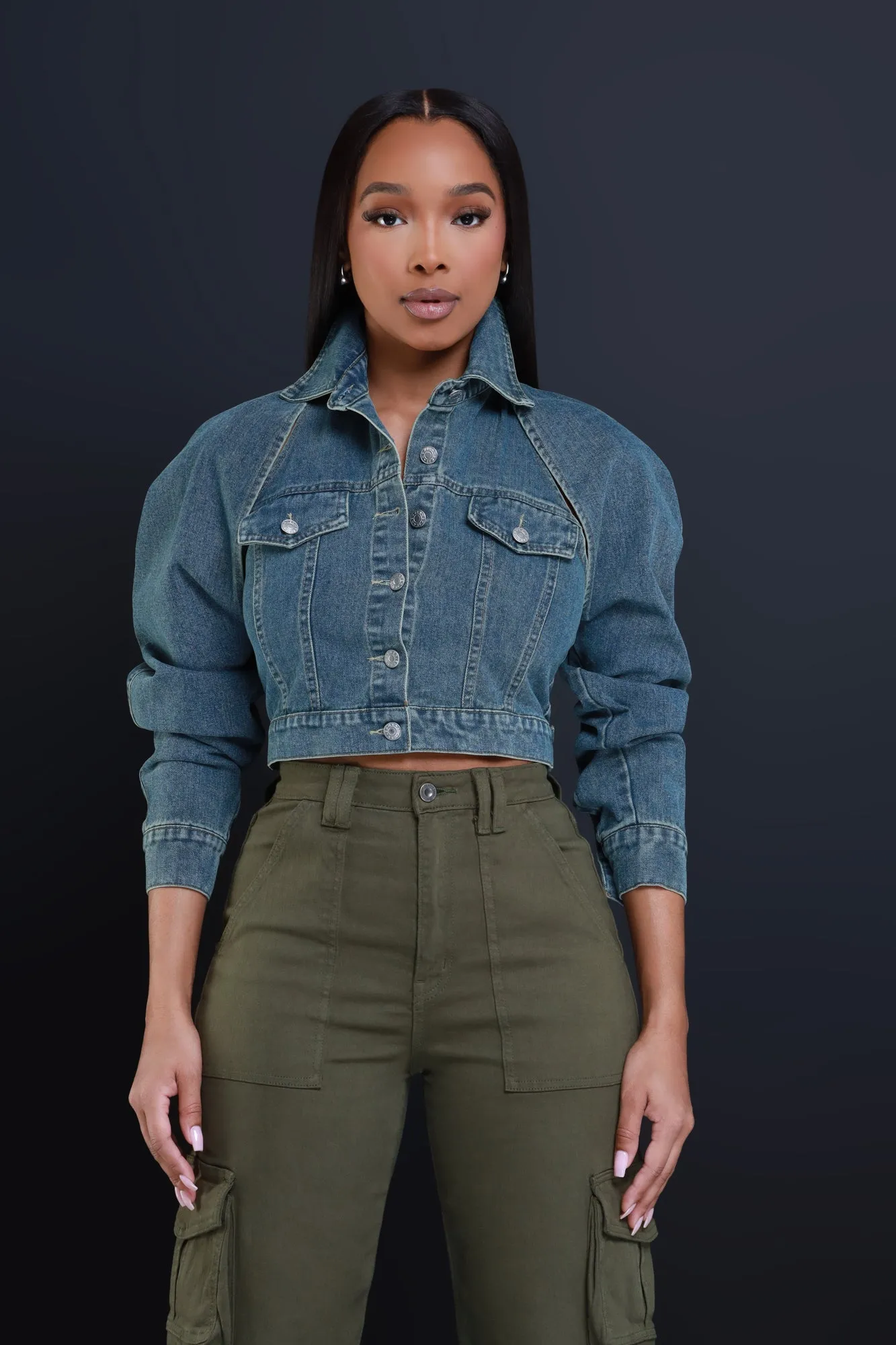 Killa Cropped Cutout Denim Jacket - Vintage Blue sold by Swankaposh product image thumbnail 4