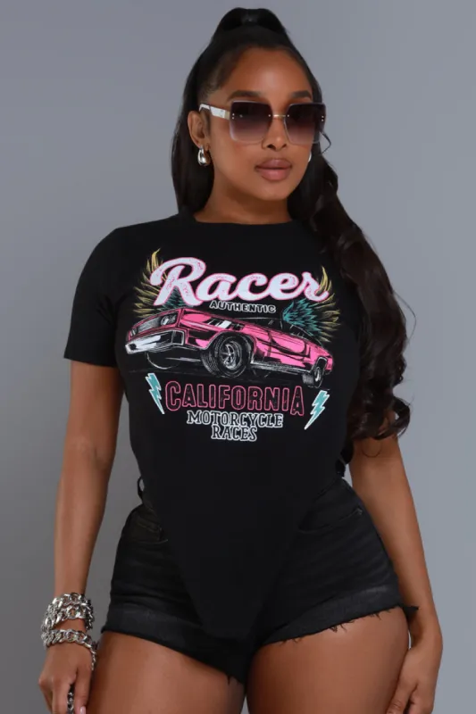 Shift Gears Cropped Graphic T-Shirt - Black sold by Swankaposh