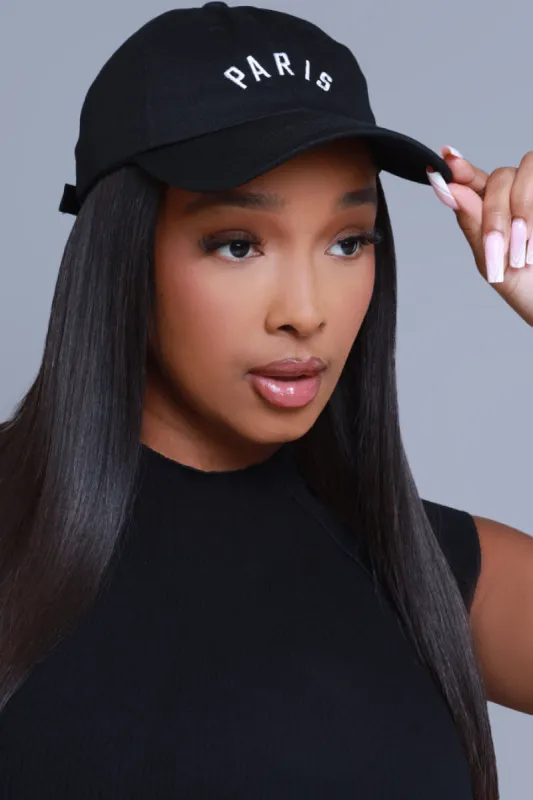 Bonjour Paris Embroidered Baseball Hat - Black sold by Swankaposh