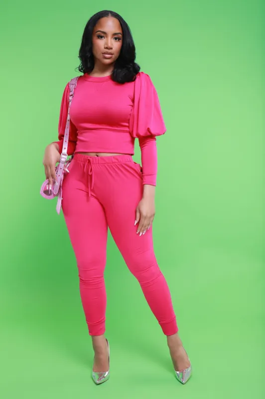 Diary Power Sleeve Jogger Set - Hot Pink sold by Swankaposh