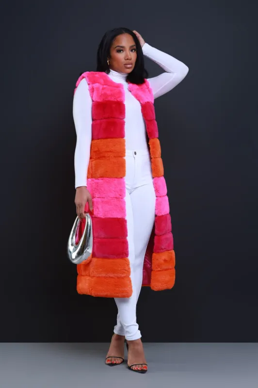 Whisper Soft Sleeveless Faux Fur Vest- Pink/Orange sold by Swankaposh