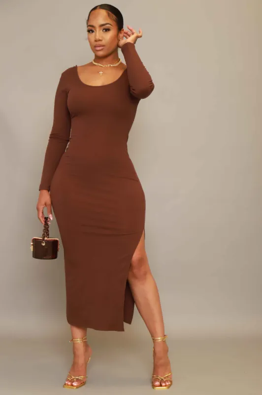Good Love Scoop Neck Midi Dress - Deep Chocolate sold by Swankaposh