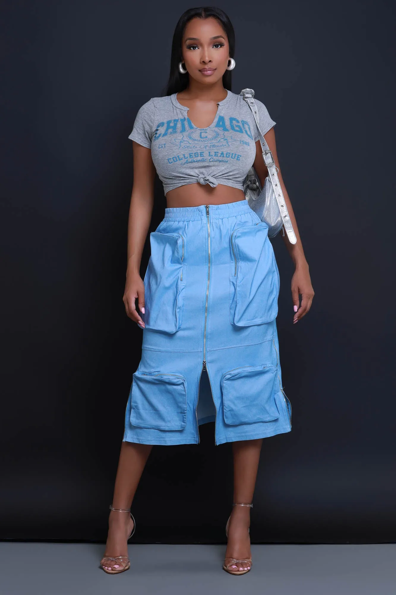 Chi-Town Graphic Print Knotted T-Shirt - Grey sold by Swankaposh product image thumbnail 5