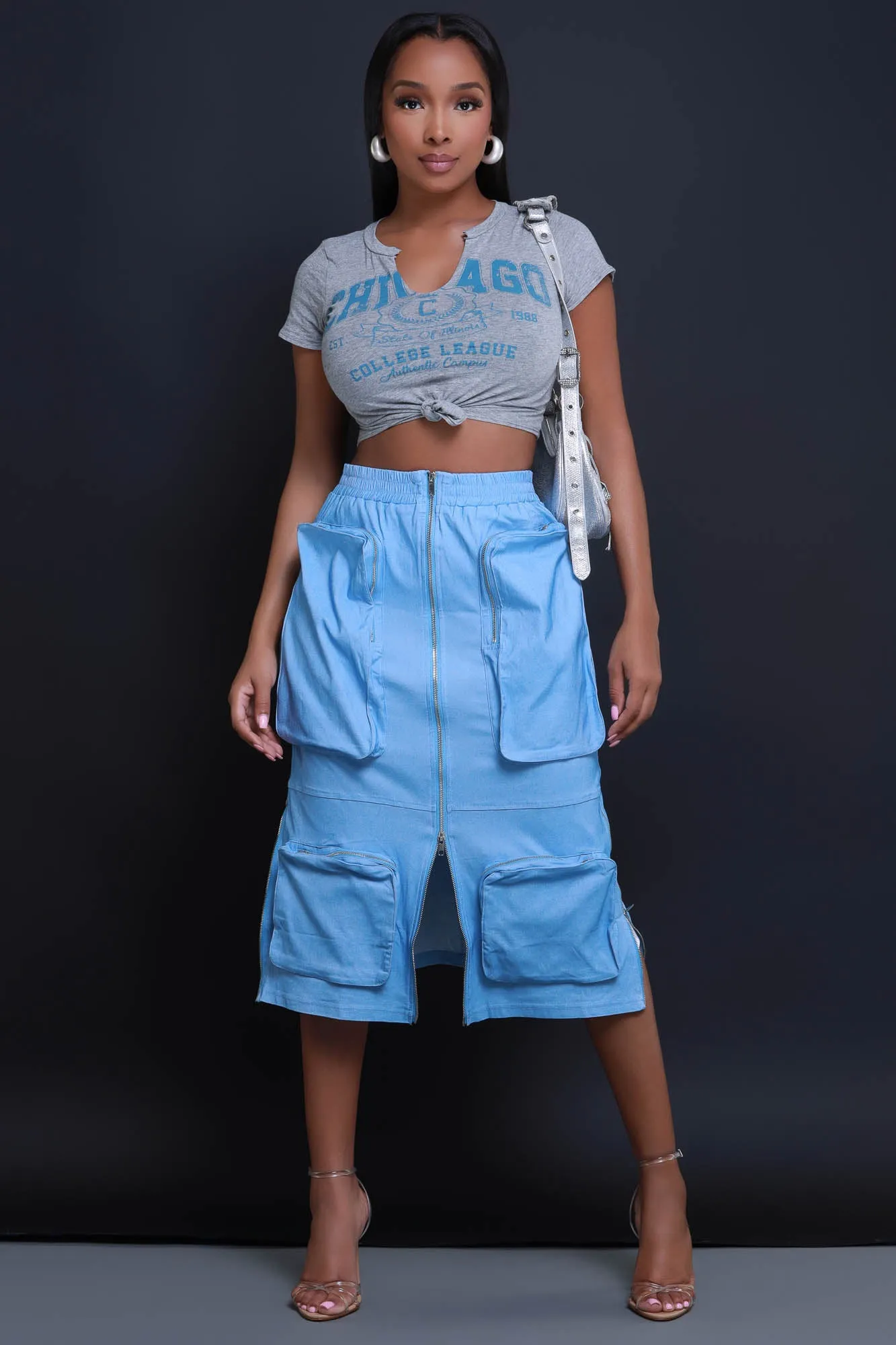 Chi-Town Graphic Print Knotted T-Shirt - Grey sold by Swankaposh product image thumbnail 2