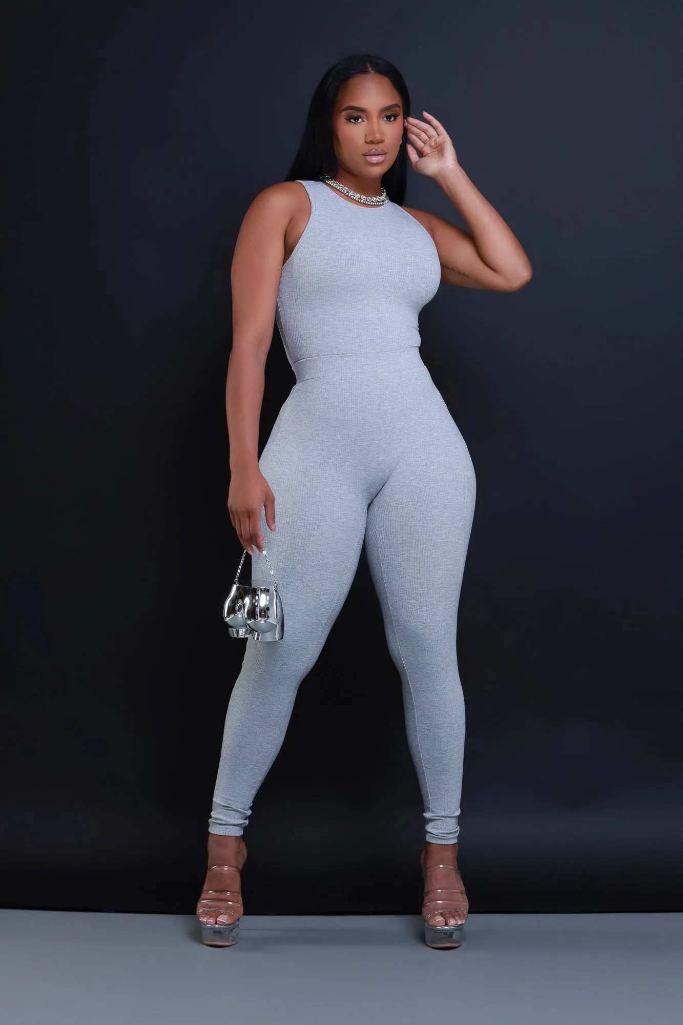 Top Of The Line Cellulite Deleter Sleeveless Ribbed Top - Heather Grey sold by Swankaposh product image thumbnail 2