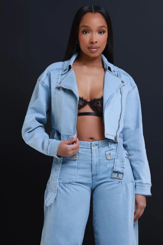 Heartstopper Asymmetrical Cropped Denim Jacket - Light Wash sold by Swankaposh